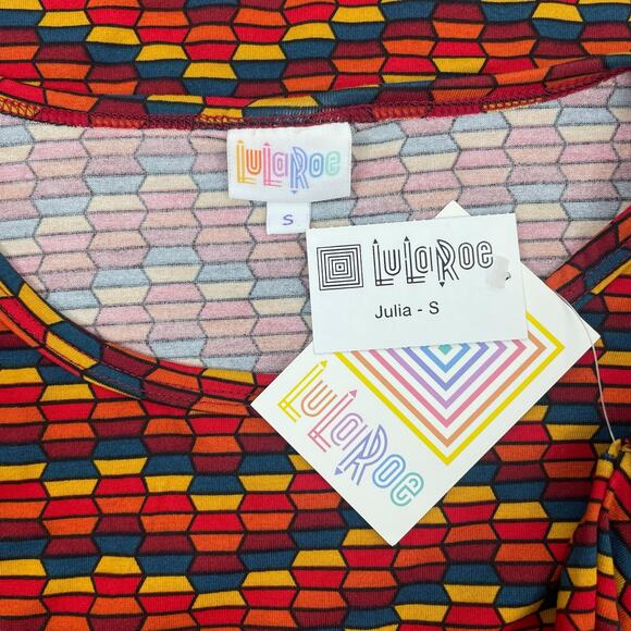 Lularoe Julia Short Sleeve Jersey Dress Knee Length Orange Size S - Picture 7 of 7